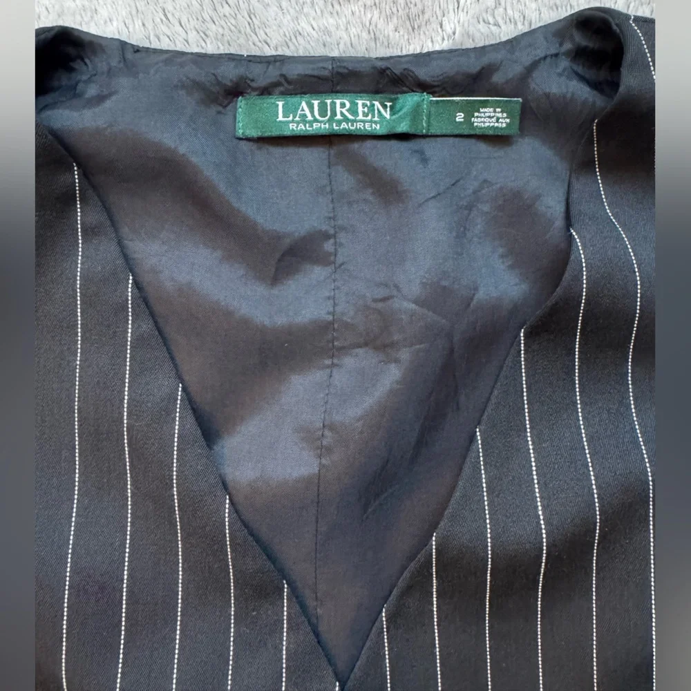 Lauren Ralph Lauren Black/White Pinstripe Wide Leg Jumpsuit Sleeveless V-Neck 2 - Picture 3 of 12